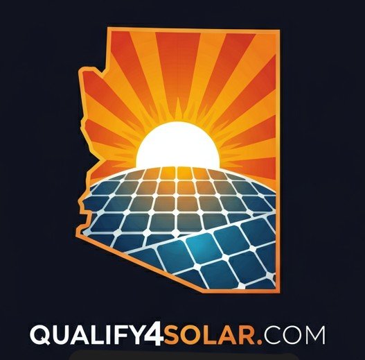 a logo with sun behind it of Arizona, says Qualify4solar
